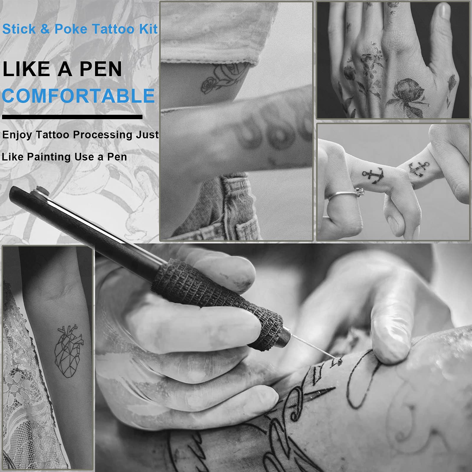 MAYCREATE Hand Poke Tattoo Kit and Stick Tattoo Machine Kit Hand Stick Poke Pen Kit DIY Tattoo Tool Kit Kit with 5 Tattoo Ink 20 Fine Needles For Men Tattoo Supplies MAYCREATE Hand Poke Tattoo Kit and Stick Tattoo Machine Kit Hand Stick Poke Pen Kit DIY Tattoo Tool Kit Kit with 5 Tattoo Ink 20 Fine Needles For Men Tattoo Supplies